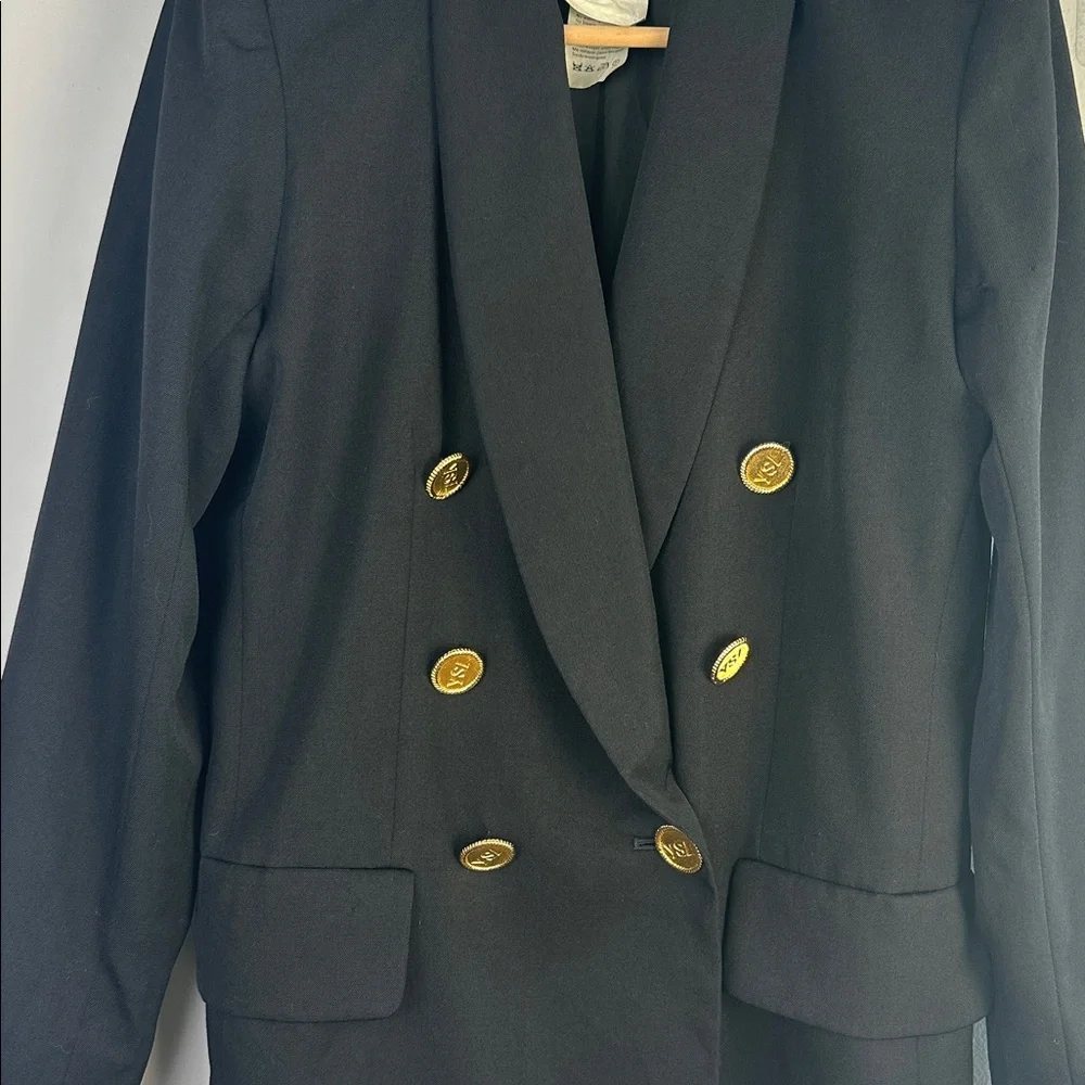 Vintage 80’s Yves Saint Laurent Black Wool Blazer Gold YSL Buttons Size 6 France - Picture 3 of 16